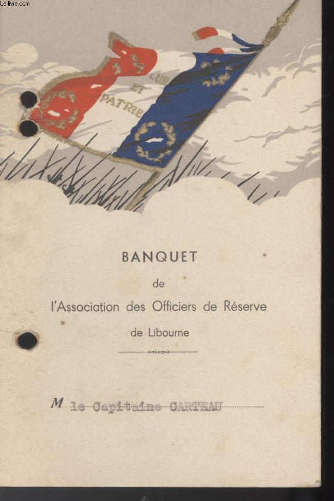 MENU - BANQUET DE L'ASSOCIATION DES OFFICIERS DE RESERVE DE LIBOURNE