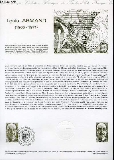 DOCUMENT PHILATELIQUE OFFICIEL N20-81 - LOUIS ARMAND 1905-1971 (N2148 YVERT ET TELLIER)