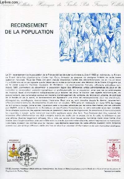 DOCUMENT PHILATELIQUE OFFICIEL N09-82 - RECENSEMENT DE LA POPULATION (N2202 YVERT ET TELLIER)