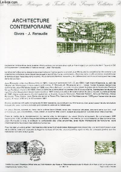 DOCUMENT PHILATELIQUE OFFICIEL N16-85 - ARCHITECTURE CONTEMPORAINE - GIVORS - J. RENAUDIE (N2365 YVERT ET TELLIER)
