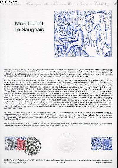 DOCUMENT PHILATELIQUE OFFICIEL N36-87 - MONTBENOIT LE SAUGEAIS (N2495 YVERT ET TELLIER)