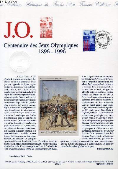 DOCUMENT PHILATELIQUE OFFICIEL - J.O. CENTENAIRE DES JEUX OLYMPIQUES 1896-1996 (N3016 YVERT ET TELLIER)