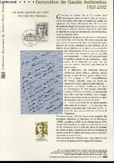DOCUMENT PHILATELIQUE OFFICIEL - GENEVIEVE DE GAULLE ANTHONIOZ 1920-2002 (N3544 YVERT ET TELLIER)