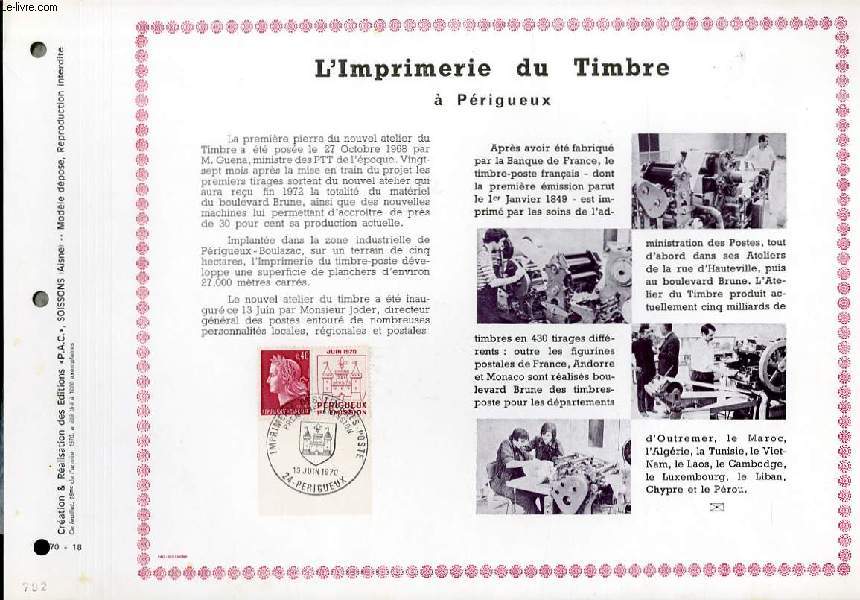 FEUILLET ARTISTIQUE PHILATELIQUE - PAC - 70 - 18 - L'IMPRIMERIE DU TIMBRE A PERIGEUX