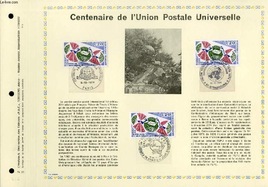 FEUILLET ARTISTIQUE PHILATELIQUE - PAC - 74 - 26 - CENTENAIRE DE L'UNION POSTALE UNIVERSELLE