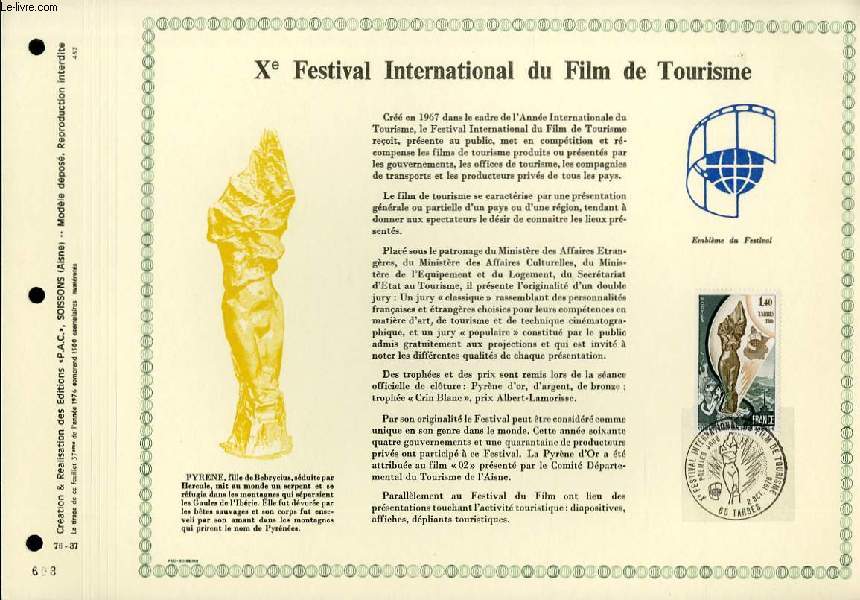FEUILLET ARTISTIQUE PHILATELIQUE - PAC - 76 - 37 - 10 FESTIVAL INTERNATIONAL DU FILM DE TOURISME