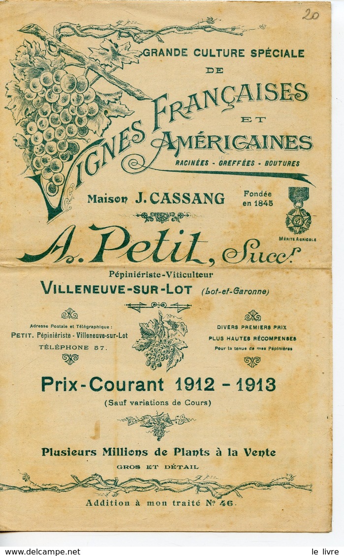 VILLENEUVE-SUR-LOT DEPLIANT PEPINIERISTE PETIT AVEC TARIFS DES PLANTS DE VIGNES FRANCAISES ET AMERICAINES 1912-1913