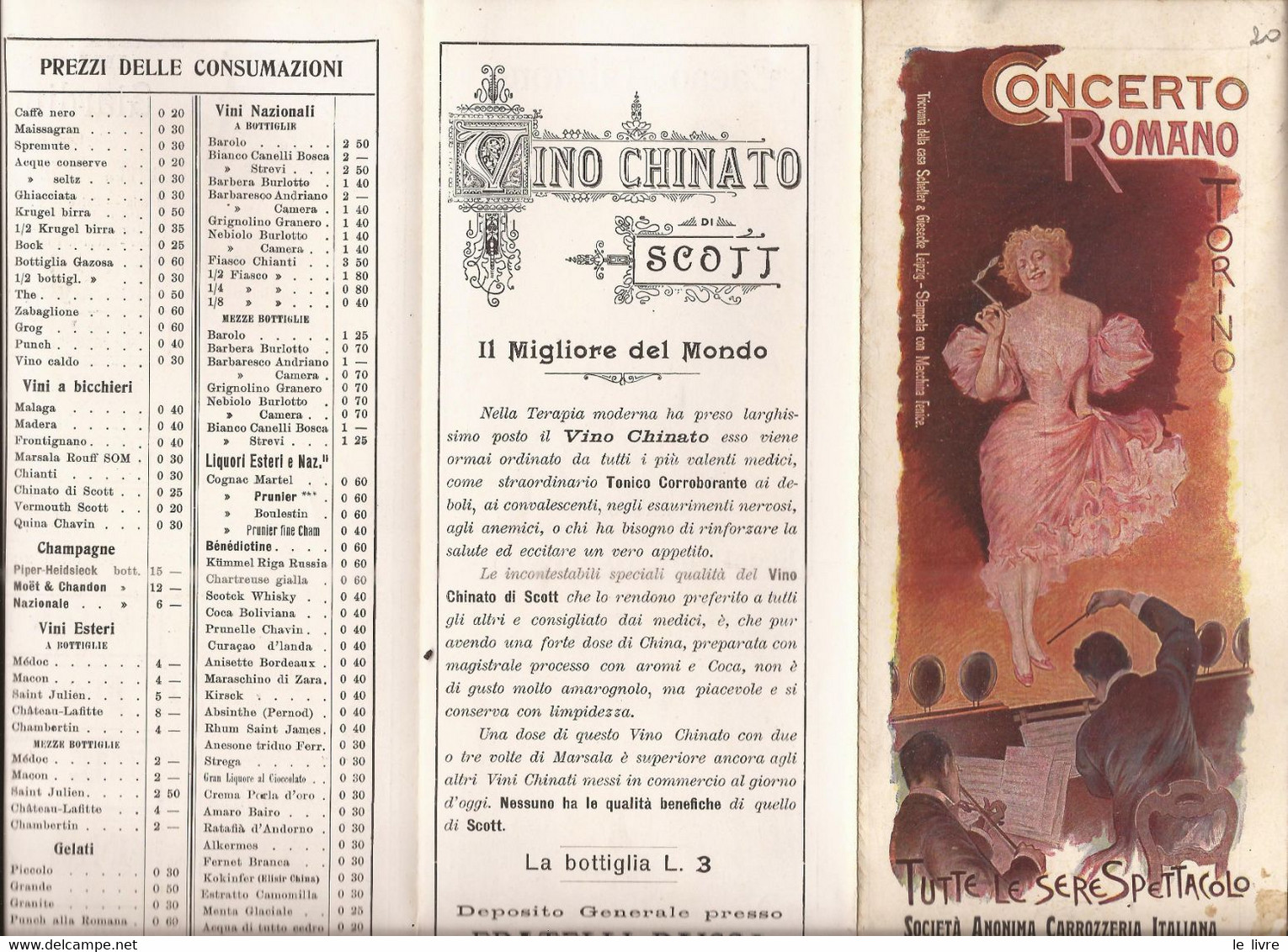 ITALIE TORINO CONCERTO ROMANO 1911 DEPLIANT 6 VOLETS NOMBREUSES PUBLICITES