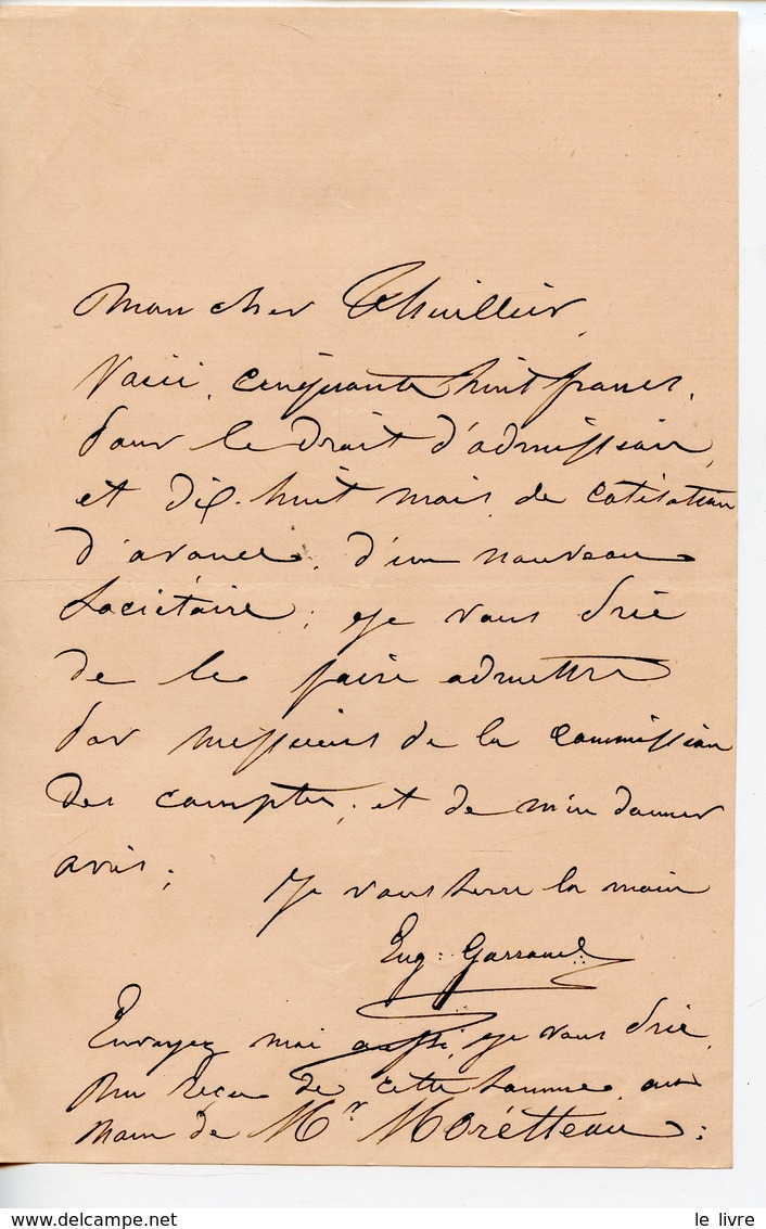 LAS ACTEUR FRANCAIS LOUIS-EUGENE GARRAUD (BESANCON 1829-NEUILLY 1893) LAS ADRESSEE A THUILLIER