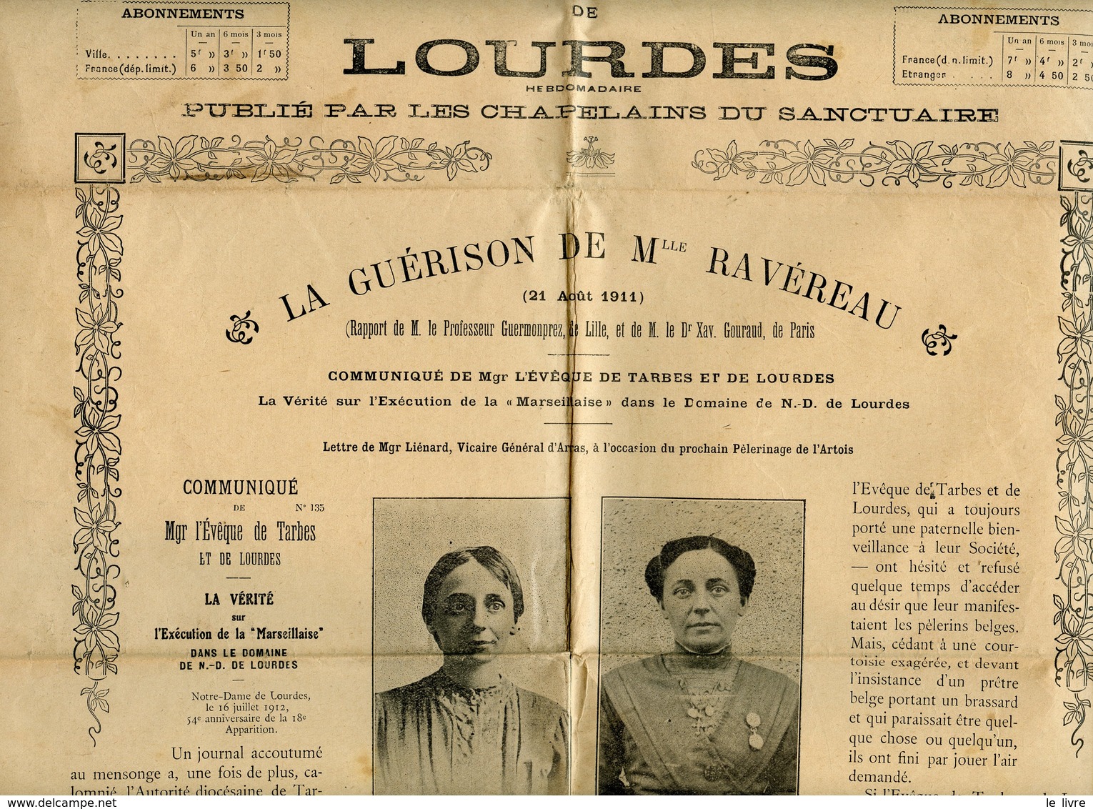 JOURNAL DE LA GROTTE DE LOURDES n29 - 1912. LA GUERISON DE Mlle REVEREAU