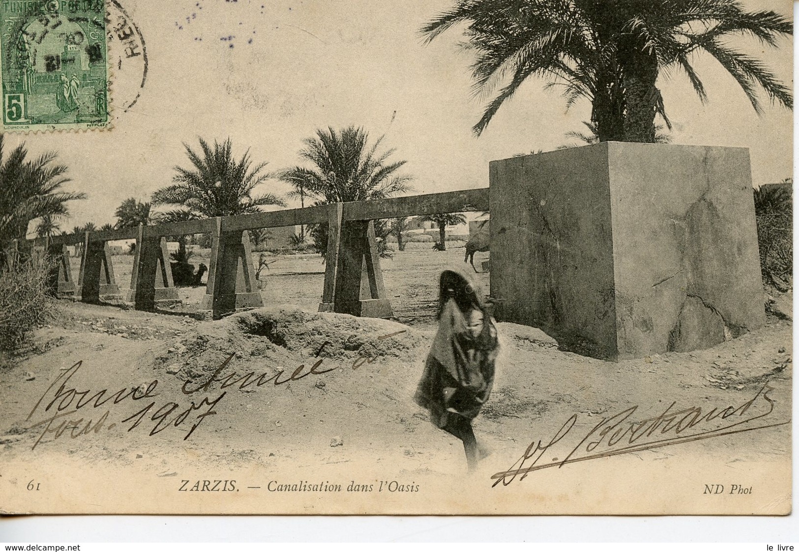 CPA TUNISIE. ZARZIS. CANALISATION DANS L'OASIS 1906