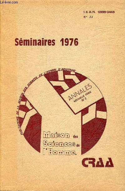 Annales du Centre de Recherches sur l'Amrique Anglophone nouvelle srie n2 - Sminaires 1976.