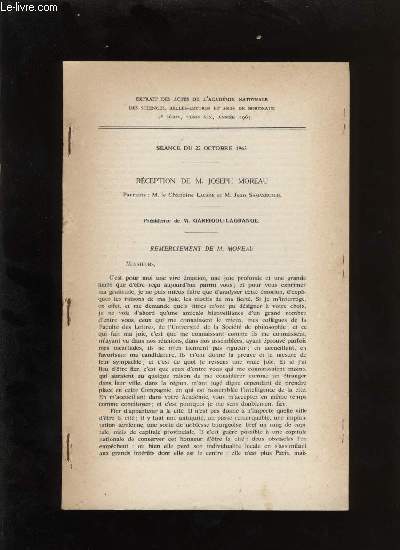 Actes de l'acadmie nationale des sciences, belles-lettres et arts de Bordeaux. Rception de M. Moreau