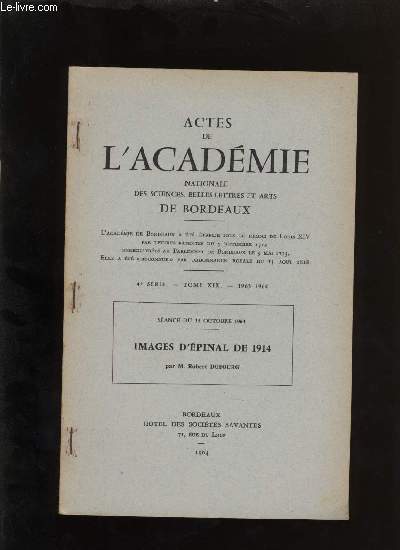 Actes de l'acadmie nationale des sciences, belles-lettres et arts de Bordeaux. Images d'pinal de 1914.