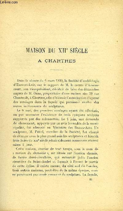 BULLETIN MONUMENTAL 79e VOLUME DE LA COLLECTION, N3-4 - MAISON DU XIIe SIECLES A CHARTRES PAR A. MAYEUX