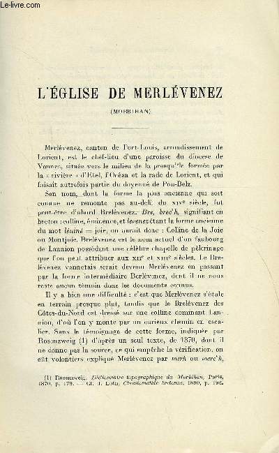 BULLETIN MONUMENTAL 86e VOLUME DE LA COLLECTION N1-2 - L'EGLISE DE MERLEVENEZ (MORBIHAN) PAR ROGER GRAND