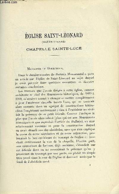 BULLETIN MONUMENTAL 86e VOLUME DE LA COLLECTION N1-2 - EGLISE SAINT-LEONARD (HAUTE-VIENNE), CHAPELLE SAINTE-LUCE PAR LUCIEN ROY
