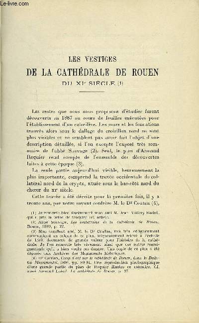 BULLETIN MONUMENTAL 86e VOLUME DE LA COLLECTION N3-4 - LES VESTIGES DE LA CATHEDRALE DE ROUEN DU XIe SIECLE PAR JOHN BILSON