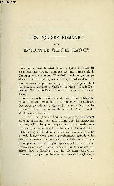 BULLETIN MONUMENTAL 86e VOLUME DE LA COLLECTION N3-4 - LES EGLISES ROMANES DES ENVIRONS DE VITRY-LE-FRANCOIS PAR R. CROZET