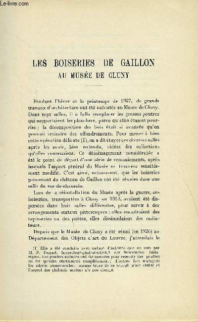 BULLETIN MONUMENTAL 86e VOLUME DE LA COLLECTION N3-4 - LES BOISERIES DE GAILLON AU MUSEE DE CLUNY PAR J. J. MARQUET DE VASSELOT
