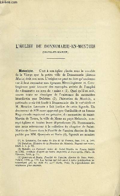 BULLETIN MONUMENTAL 87e VOLUME DE LA COLLECTION N1-2 - L'EGLISE DE DONNEMARIE-EN-MONTOIS (SEINE-ET-MARNE) PAR LA MARQUISE DE MAILLE