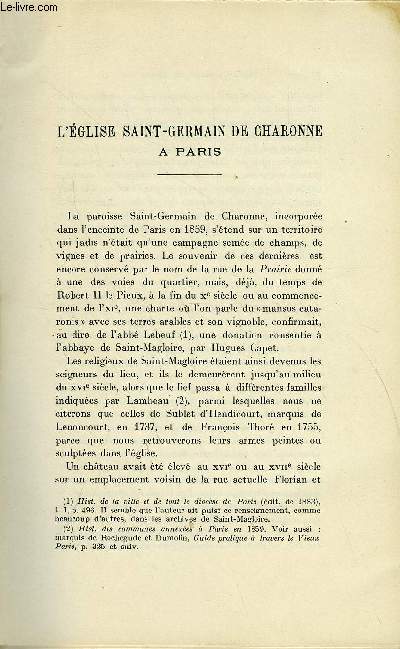 BULLETIN MONUMENTAL 87e VOLUME DE LA COLLECTION N1-2 - L'EGLISE SAINT-GERMAIN DE CHARONNE A PARIS PAR DESHOULIERES