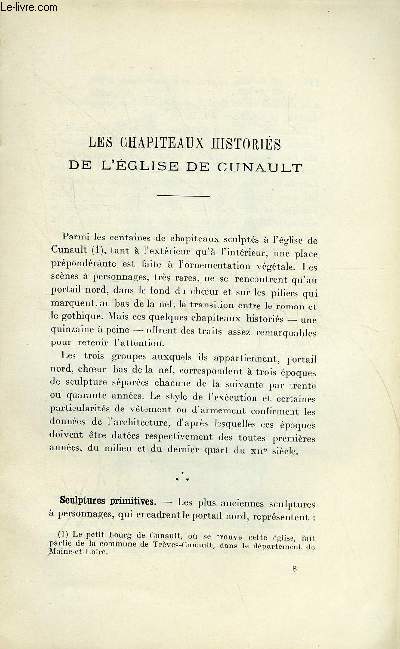 BULLETIN MONUMENTAL 89e VOLUME DE LA COLLECTION N1-2 - LE CHAPITEAUX HISTORIES DE L'EGLISE DE CUNAULT PAR LA BARONNE BRINCARD
