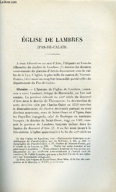 BULLETIN MONUMENTAL 93e VOLUME DE LA COLLECTION N1 - EGLISE DE LAMBRES (PAS-DE-CALAIS) PAR ROGER RODIERE ET PIERRE HELIOT