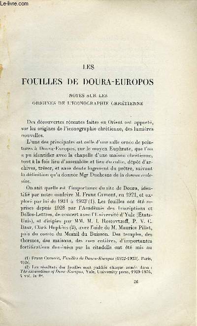 BULLETIN MONUMENTAL 93e VOLUME DE LA COLLECTION N4 - LES FOUILLES DE DOURA-EUROPOS - NOTES SUR LES ORIGINES DE L'ICONOGRAPHIE CHRETIENNE PAR MARCEL AUBERT