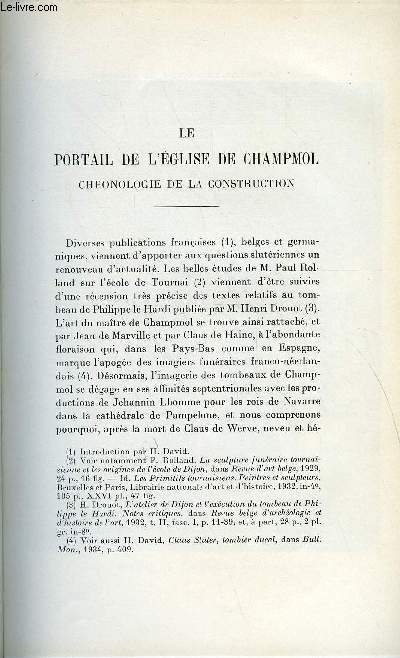 BULLETIN MONUMENTAL 94e VOLUME DE LA COLLECTION N3 - LE PORTAIL DE L'EGLISE DE CHAMPMOL - CHRONOLOGIE DE LA CONSTRUCTION PAR AE. LIEBREICH ET H. DAVID