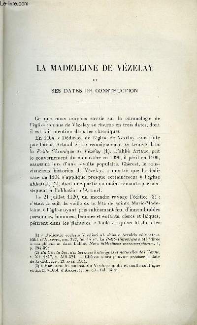 BULLETIN MONUMENTAL 95e VOLUME DE LA COLLECTION N1 - LA MADELEINE DE VEZELAY ET SES DATES DE CONSTRUCTION PAR FRANCIS SALET