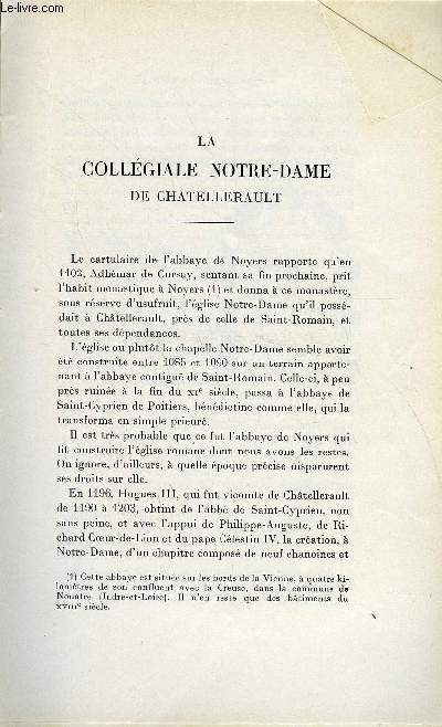 BULLETIN MONUMENTAL 96e VOLUME DE LA COLLECTION N1 - LA COLLEGIALE NOTRE-DAME DE CHATELLERAULT PAR LE DOCTEUR A. ORRILLARD
