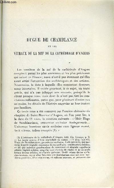 BULLETIN MONUMENTAL 96e VOLUME DE LA COLLECTION N3 - HUGUE DE CHAMBLANCE ET LES VITRAUX DE LA NEF DE LA CATHEDRALE D'ANGERS PAR LE CHANOINE CH. URSEAU