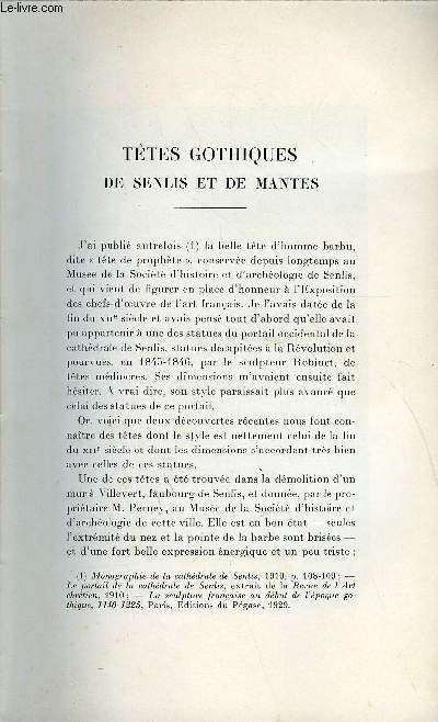 BULLETIN MONUMENTAL 97e VOLUME DE LA COLLECTION N1 - TETES GOTHIQUES DE SENLIS ET DE MANTES PAR MARCEL AUBERT