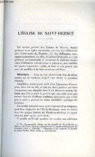 BULLETIN MONUMENTAL 111e VOLUME DE LA COLLECTION N1 - L'EGLISE DE SAINT-HERBOT PAR RENE COUFFON