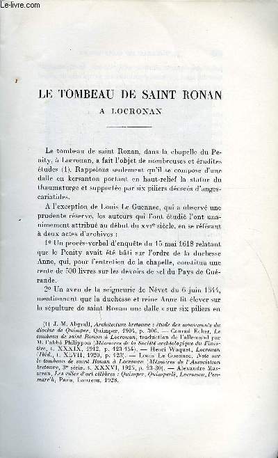 BULLETIN MONUMENTAL 112e VOLUME DE LA COLLECTION N4 - LE TOMBEAU DE SAINT RONAN A LOCRONAN PAR R. COUFFON