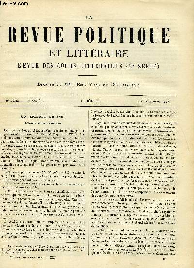 LA REVUE POLITIQUE ET LITTERAIRE 7e ANNEE - 1er SEMESTRE N26 - UN EPISODE DE 1793, HISTOIRE DE L'ELOQUENCE A ATHENES PAR EGGER, PUBLICATIONS HISTORIQUES ILLUSTREES PAS GEORGES DE NOUVION, LES AGES DE PIERRE
