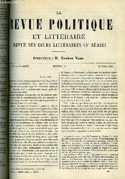 LA REVUE POLITIQUE ET LITTERAIRE 1er ANNEE - 1er SEMESTRE N13 - LA QUESTION DE TUNIS PAR E.Y., ALEXANDRE III, M. CHALLEMEL-LACOUR A LYON EN 1870 PAR D. ORDINAIRE, HISTOIRE D'UNE FILLE DE FERME PAR GUY DE MAUPASSANT, LA COLONISATION EN ALGERIE