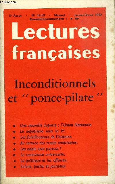 LECTURES FRANCAISES N 58-59 - INCONDITIONNELS ET 