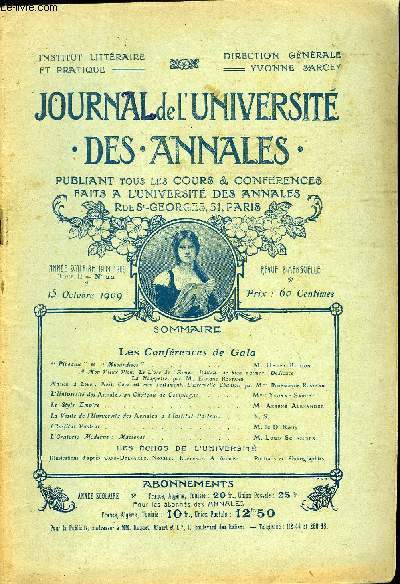 JOURNAL DE L'UNIVERSITE DES ANNALES ANNEE SCOLAIRE 1908-1909 N22 - Les Confrences de Gala