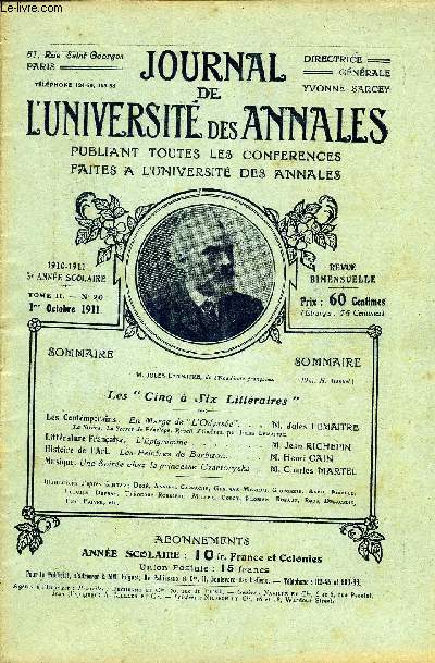 JOURNAL DE L'UNIVERSITE DES ANNALES 5e ANNEE SCOLAIRE N20 - Les Contemporains. En Marge de 