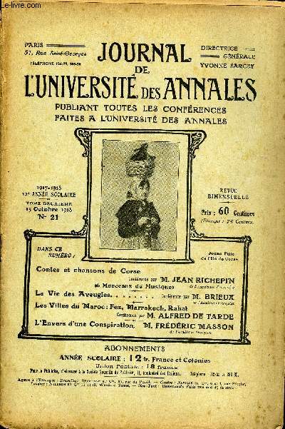 JOURNAL DE L'UNIVERSITE DES ANNALES 12e ANNEE SCOLAIRE N21 - Contes et chansons de CorseConfrence par 