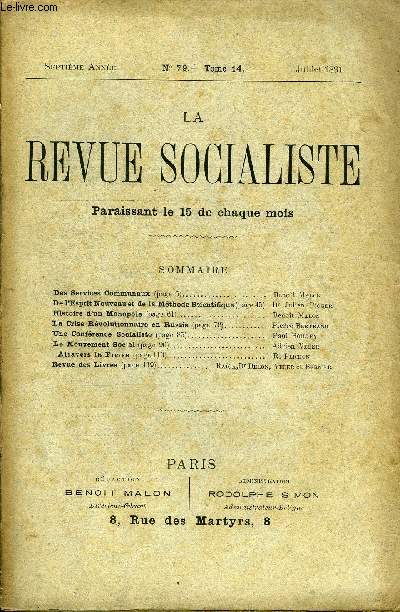 LA REVUE SOCIALISTE TOME 14 N 79 -