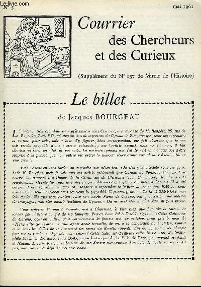 COURRIER DES CHERCHEURS ET DES CURIEUX N 5 - Sur Bonaparte franc-maon, sur Raoul VI de Gaucourt, sur le mot : 