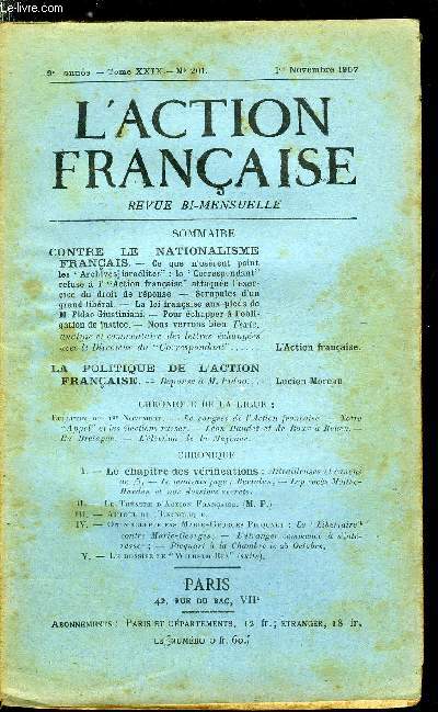 L'action franaise n 201 - Contre le nationalisme franais, La politique de l'action franaise, rponse a M. Fidao par Lucien Moreau