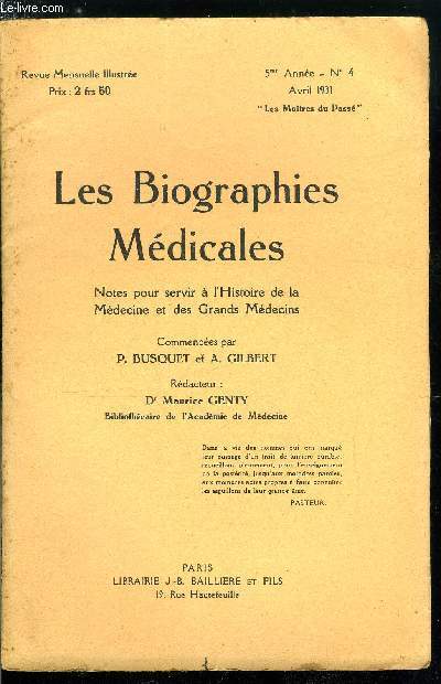 Les biographies mdicales n 4 - Velpeau Marie - 1795-1867
