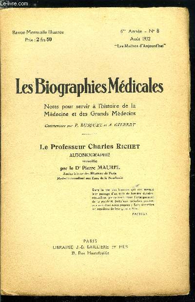 Les biographies mdicales n 8 - Richet Charles (IIe partie)