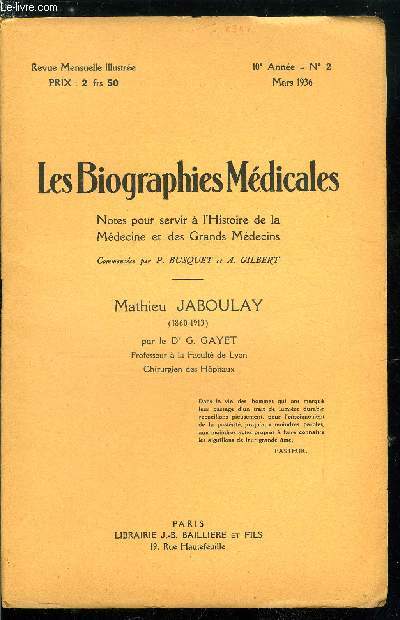 Les biographies mdicales n 2 - Mathieu Jaboulay (1860-1913)