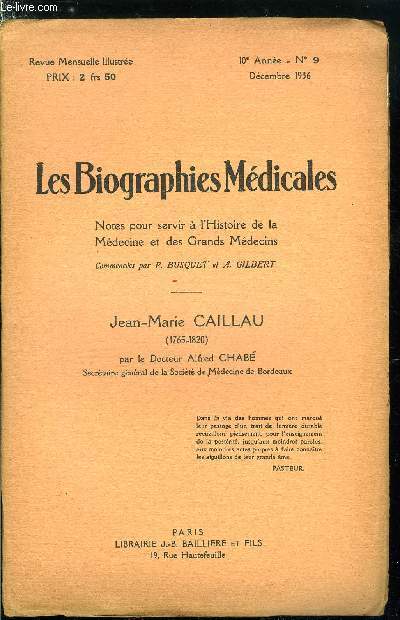 Les biographies mdicales n 9 - Jean-Marie Caillau (1765-1820)