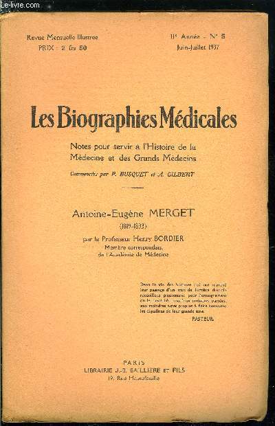 Les biographies mdicales n 5 - Antoine-Eugne Merget (1819-1893)